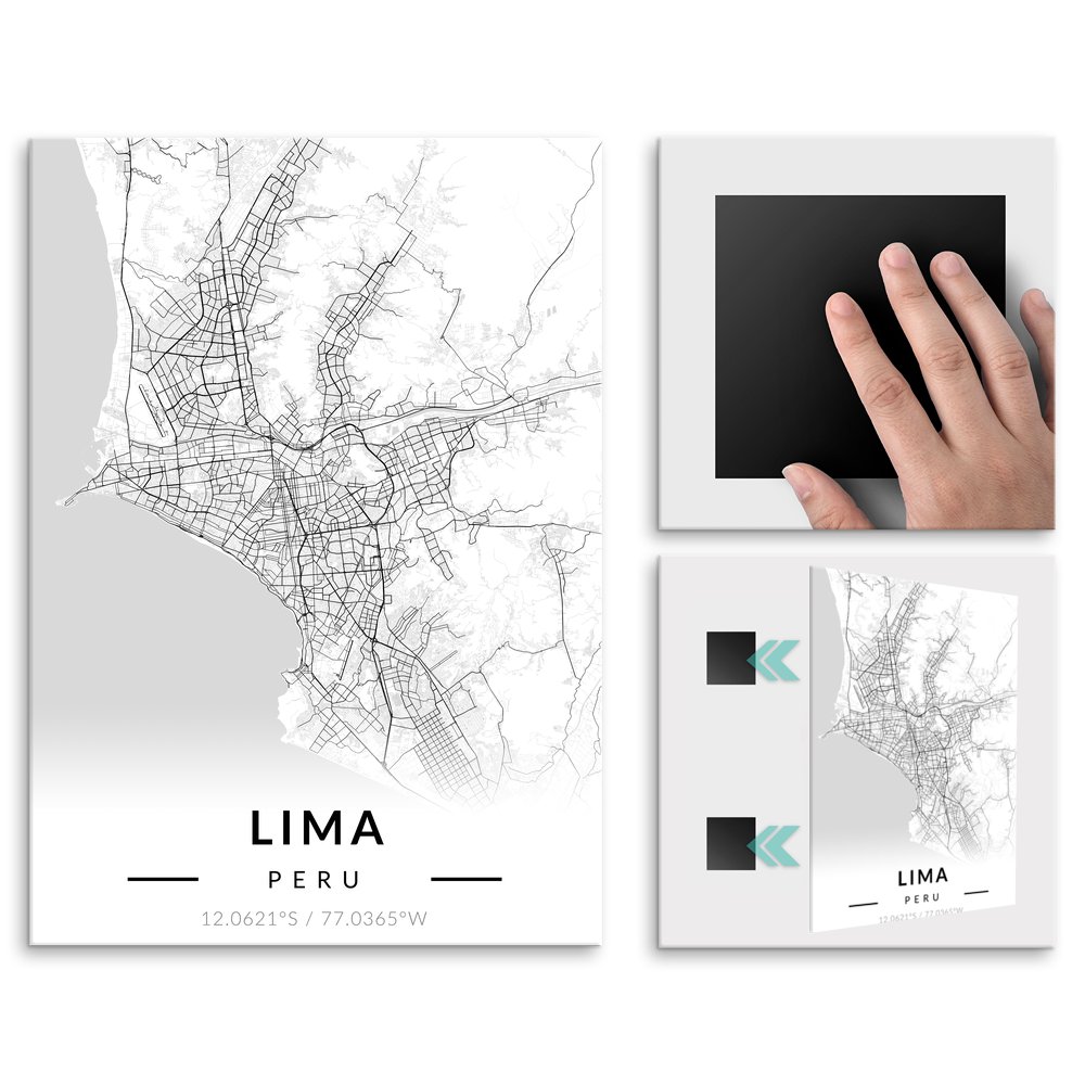 Plakat metalowy Mapa B&W Lima L