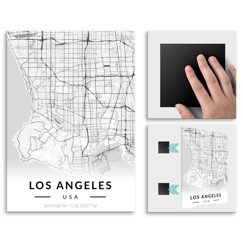 Plakat metalowy Mapa B&W Los Angeles M