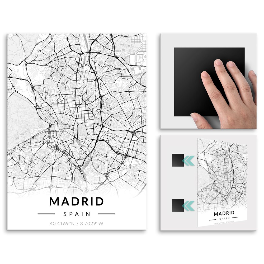 Plakat metalowy Mapa B&W Madryd M