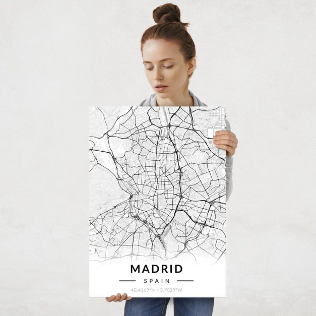 Plakat metalowy Mapa B&W Madryd L