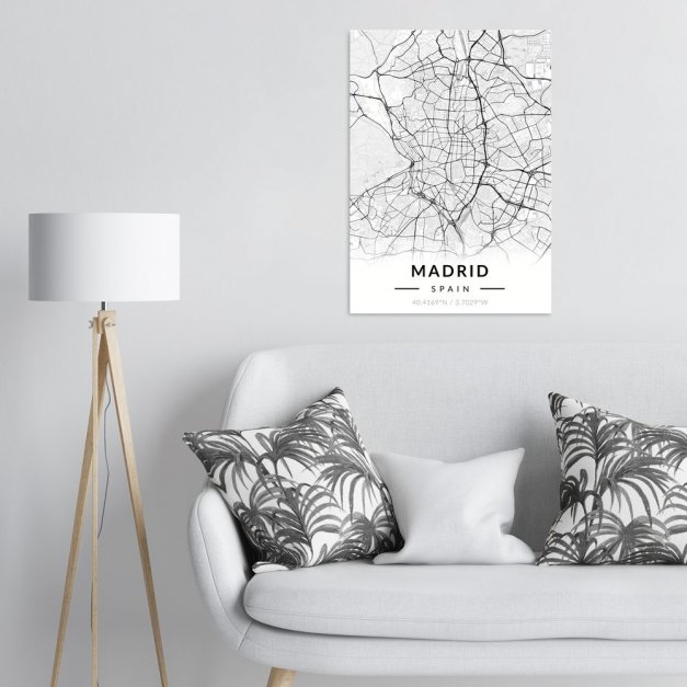 Plakat metalowy Mapa B&W Madryd L