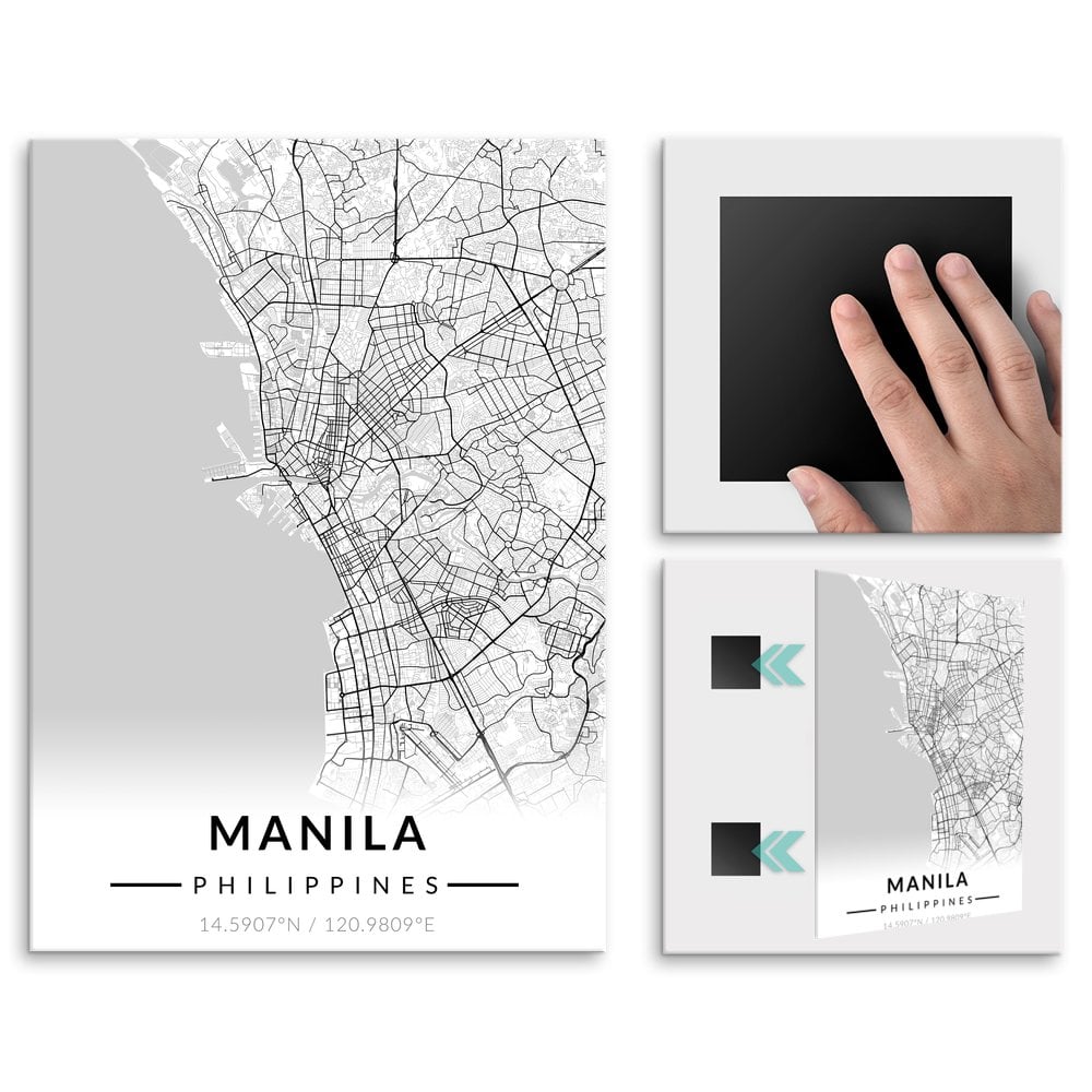 Plakat metalowy Mapa B&W Manila M