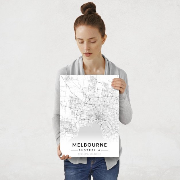 Plakat metalowy Mapa B&W Melbourne M