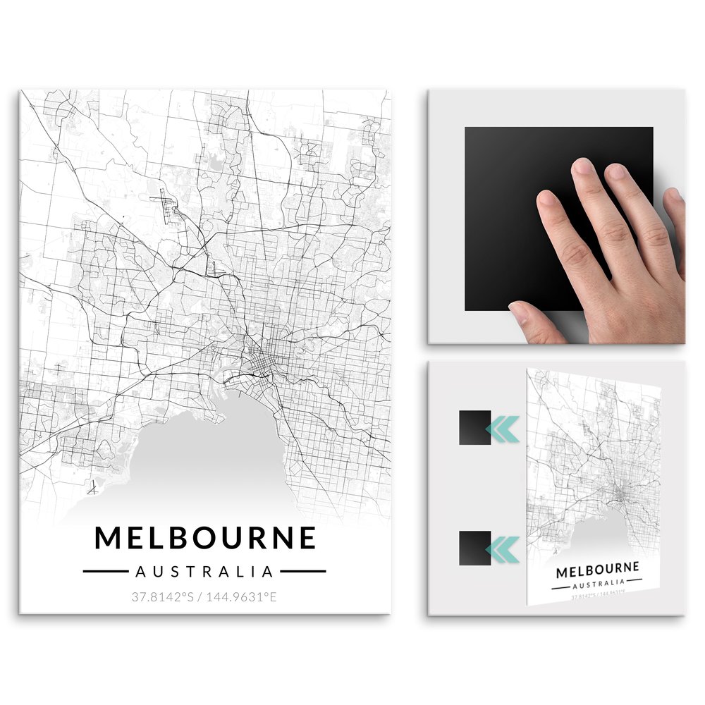 Plakat metalowy Mapa B&W Melbourne L