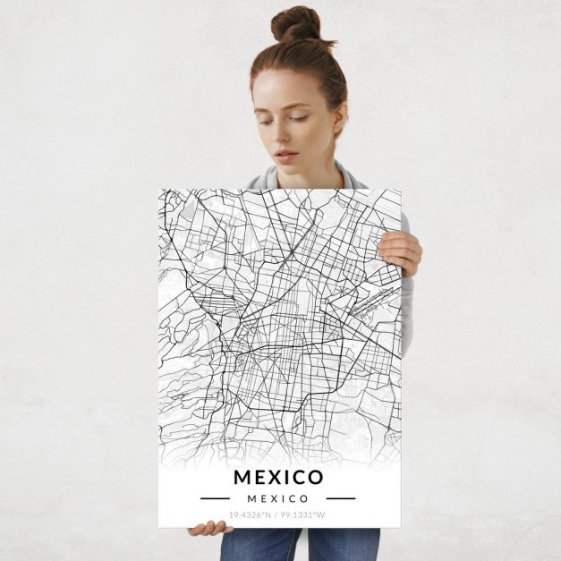Plakat metalowy Mapa B&W Meksyk L