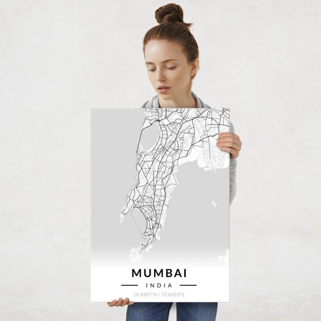 Plakat metalowy Mapa B&W Bombaj L