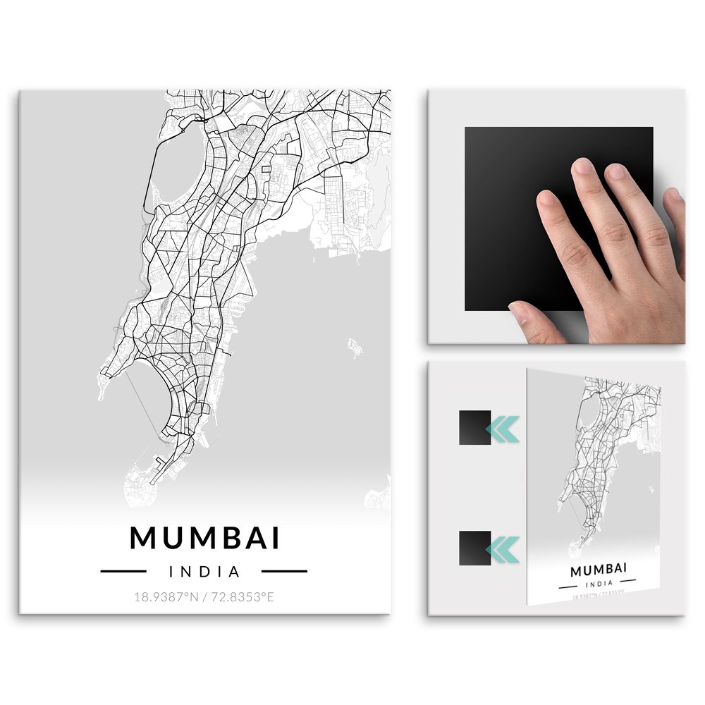 Plakat metalowy Mapa B&W Bombaj L