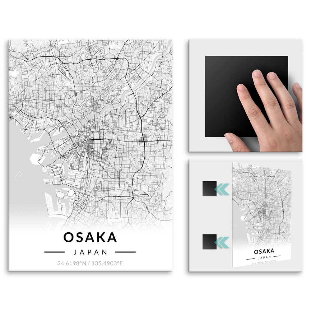 Plakat metalowy Mapa B&W Osaka L