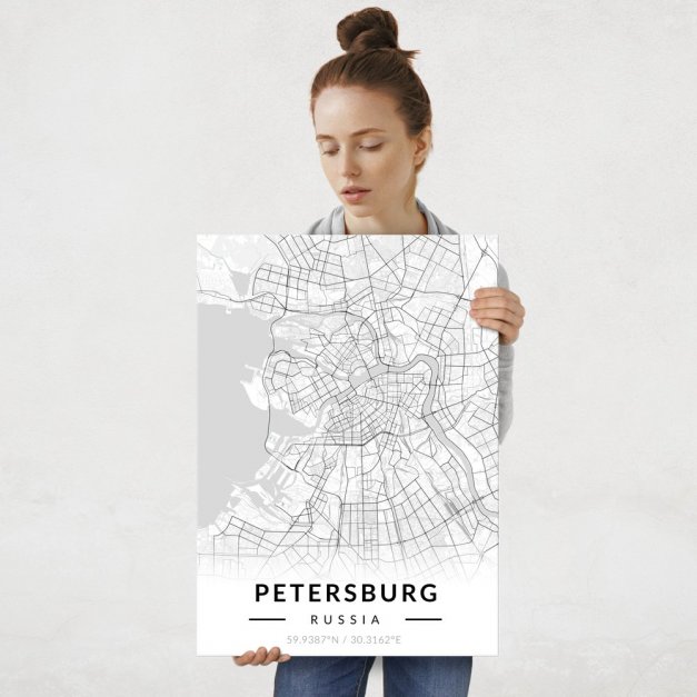 Plakat metalowy Mapa B&W Petersburg L