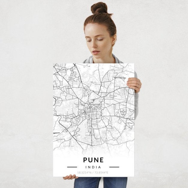 Plakat metalowy Mapa B&W Pune L
