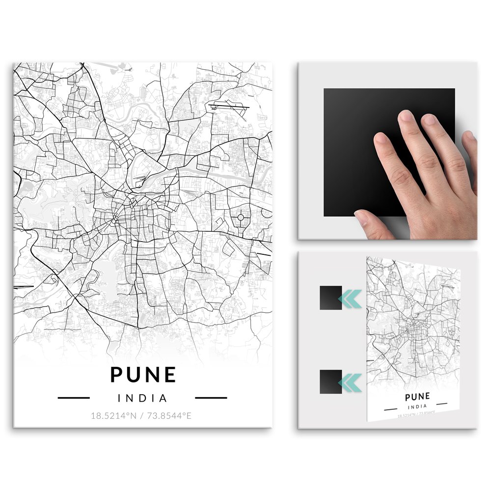 Plakat metalowy Mapa B&W Pune L
