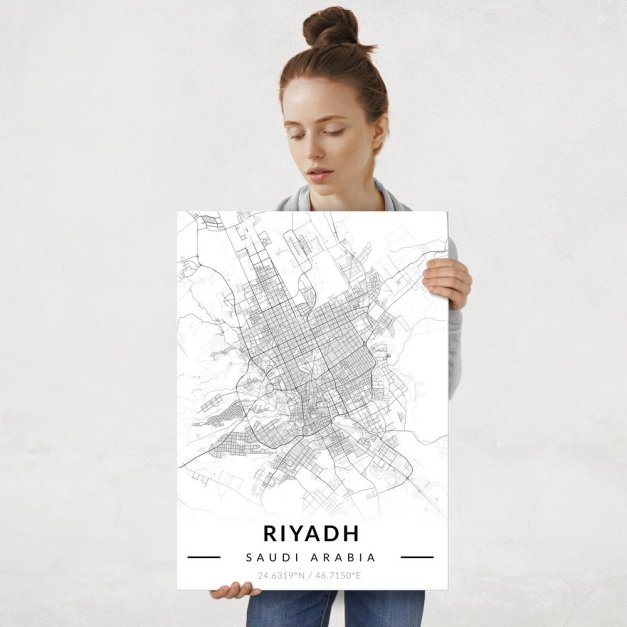 Plakat metalowy Mapa B&W Rijad L