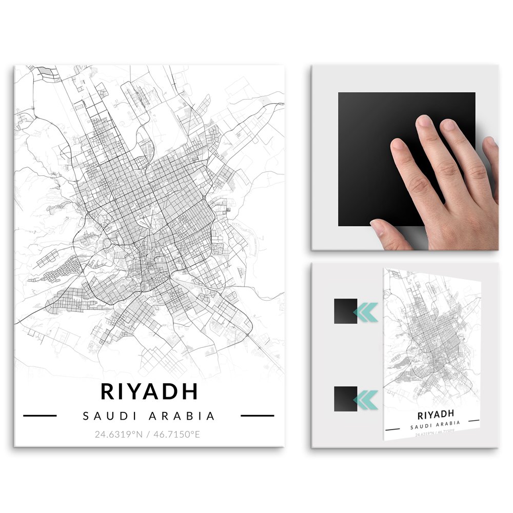 Plakat metalowy Mapa B&W Rijad L