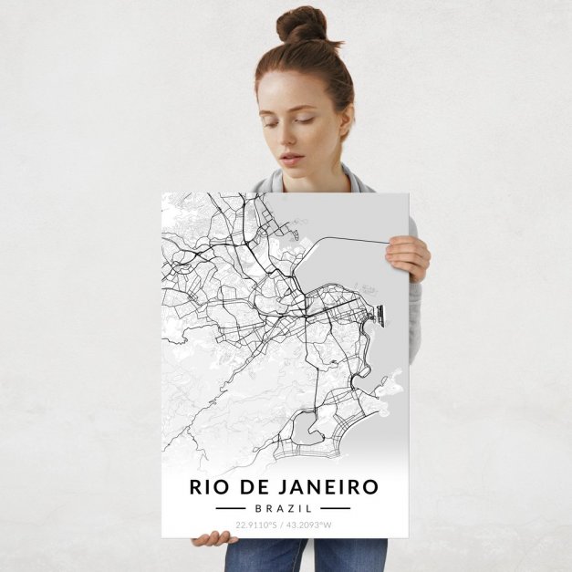 Plakat metalowy Mapa B&W Rio De Janeiro L