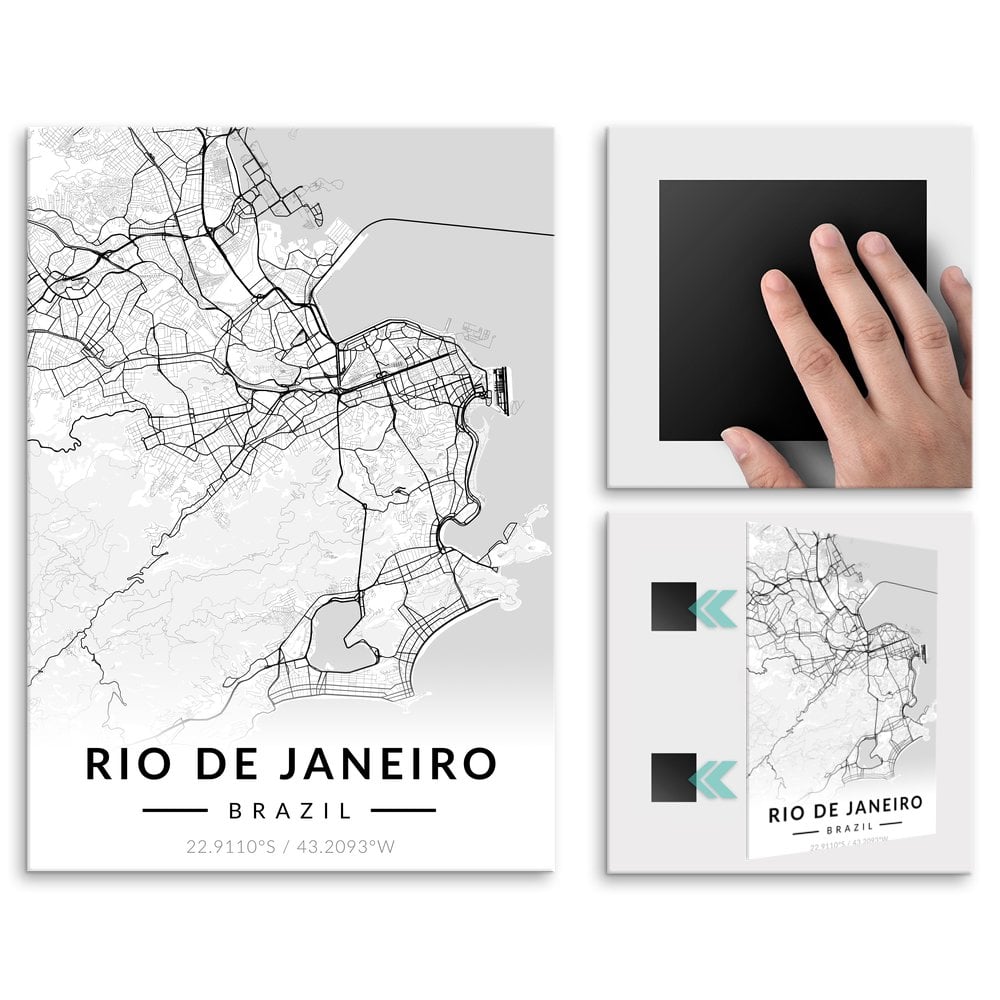 Plakat metalowy Mapa B&W Rio De Janeiro L