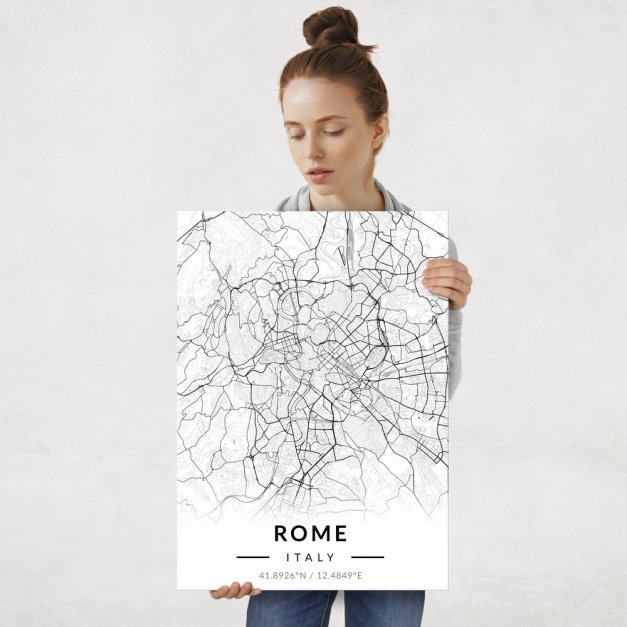 Plakat metalowy Mapa B&W Rzym L