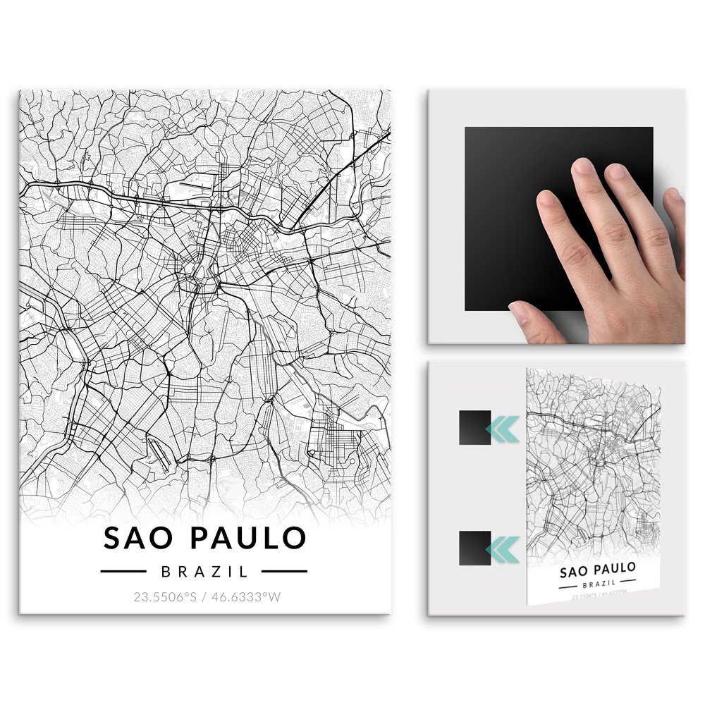 Plakat metalowy Mapa B&W Sao Paulo L