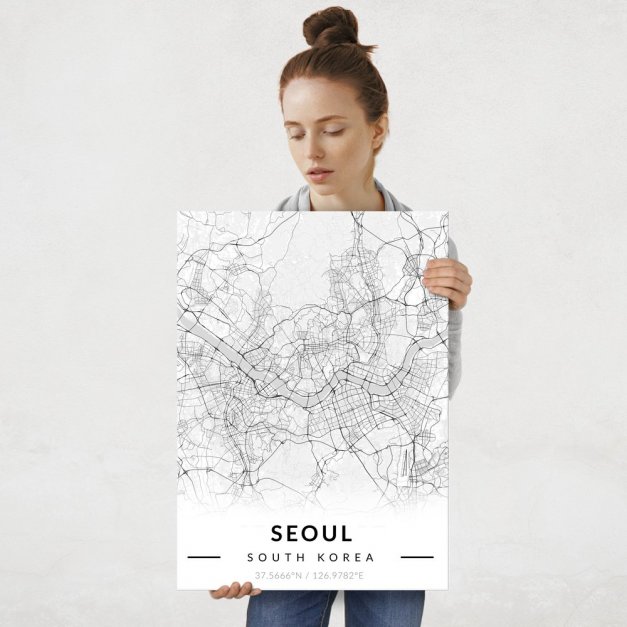 Plakat metalowy Mapa B&W Seoul L