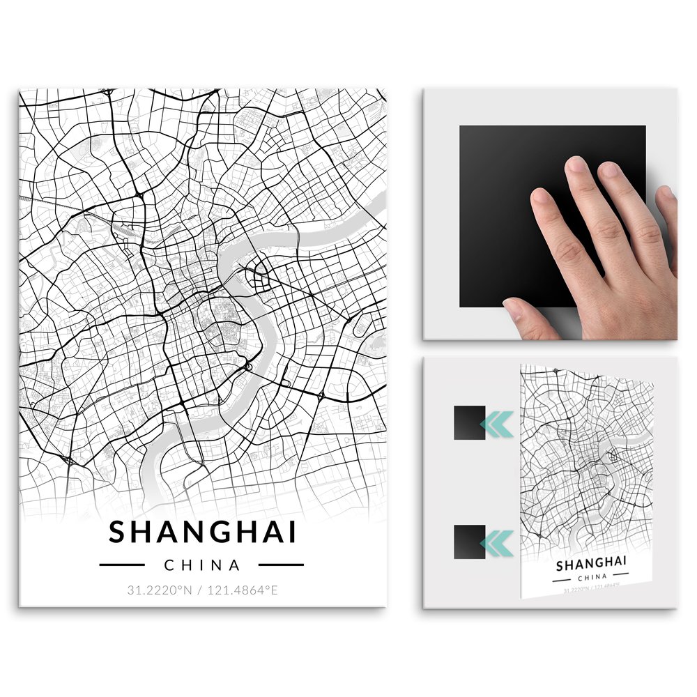 Plakat metalowy Mapa B&W Szanghaj L