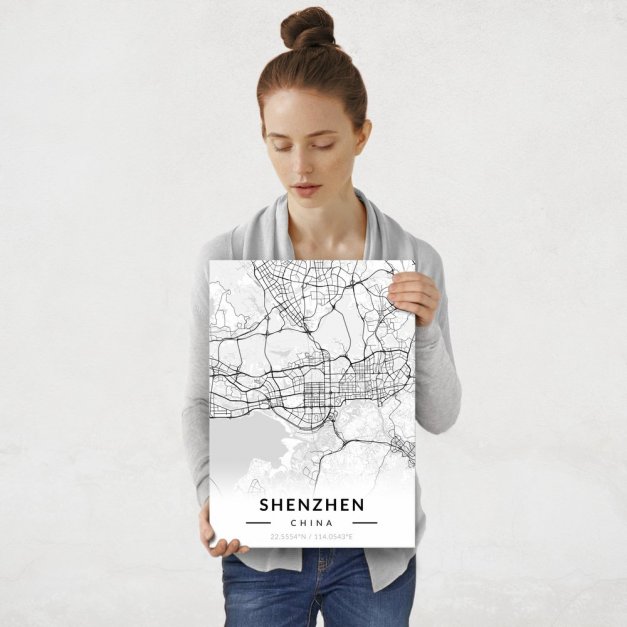 Plakat metalowy Mapa B&W Shenzhen M