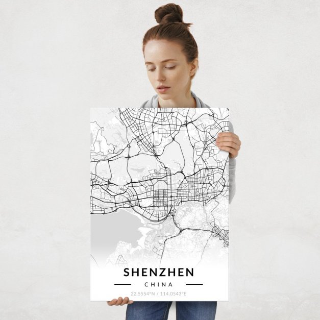 Plakat metalowy Mapa B&W Shenzhen L
