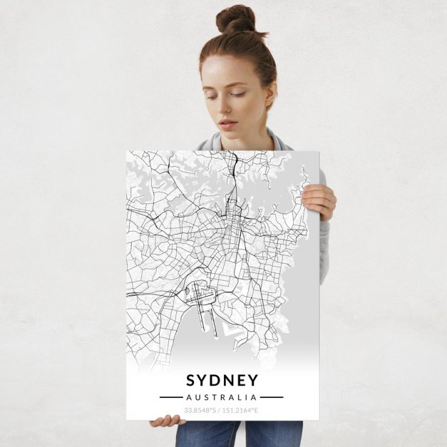 Plakat metalowy Mapa B&W Sydney L