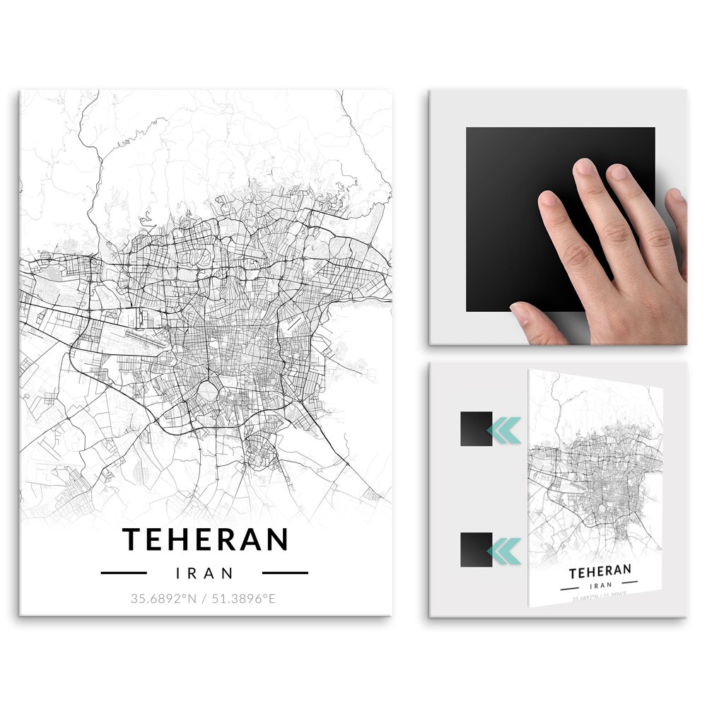 Plakat metalowy Mapa B&W Teheran M