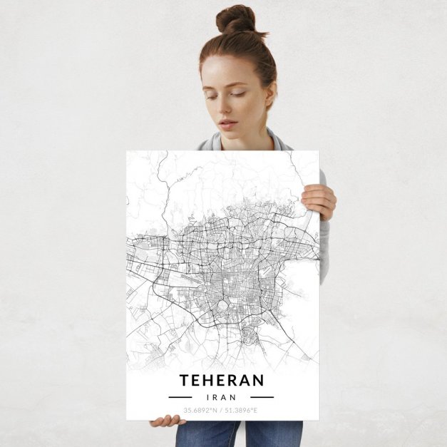 Plakat metalowy Mapa B&W Teheran L