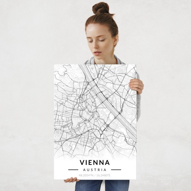 Plakat metalowy Mapa B&W Wiedeń L
