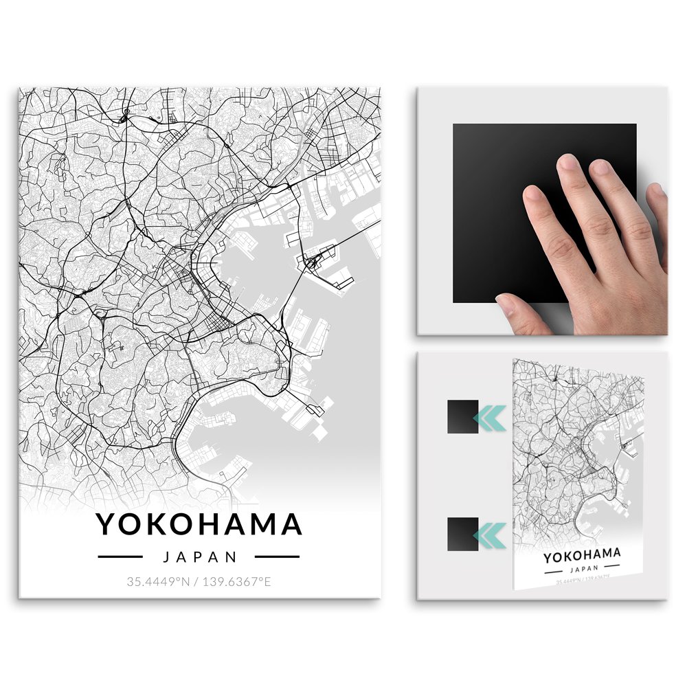 Plakat metalowy Mapa B&W Jokohama L