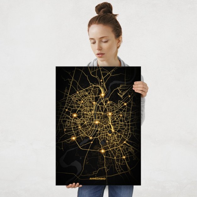 Plakat metalowy Mapa City Lights Ahmadabad L