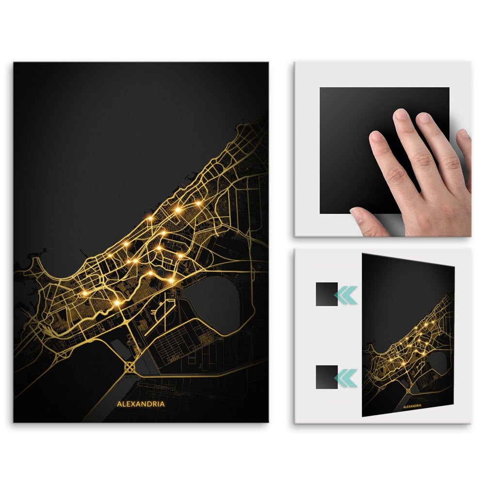 Plakat metalowy Mapa City Lights Aleksandria M