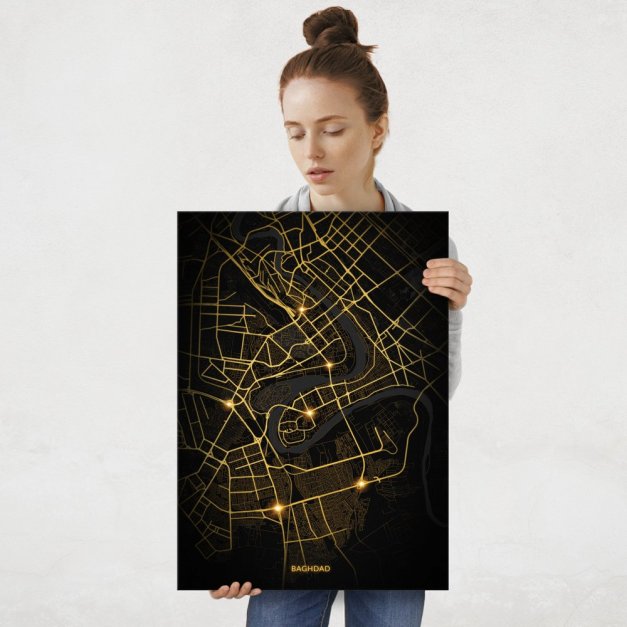 Plakat metalowy Mapa City Lights Bagdad L