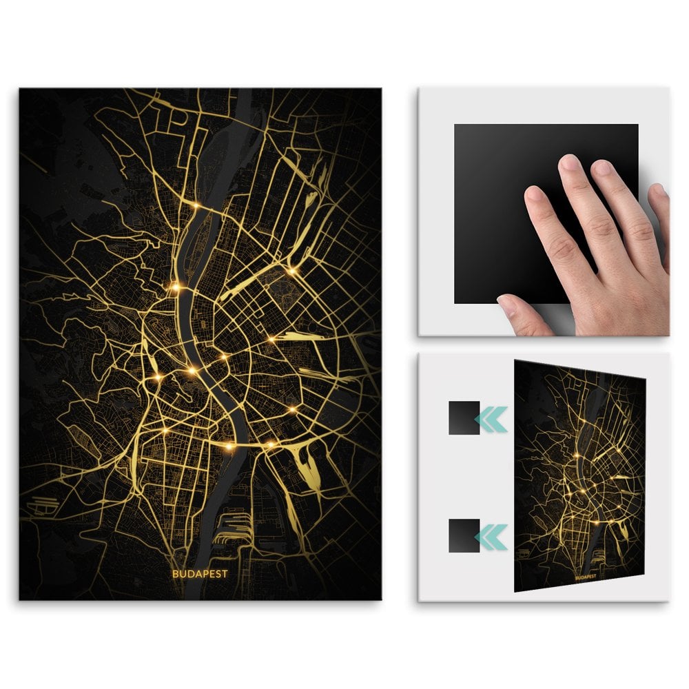 Plakat metalowy Mapa City Lights Budapeszt L