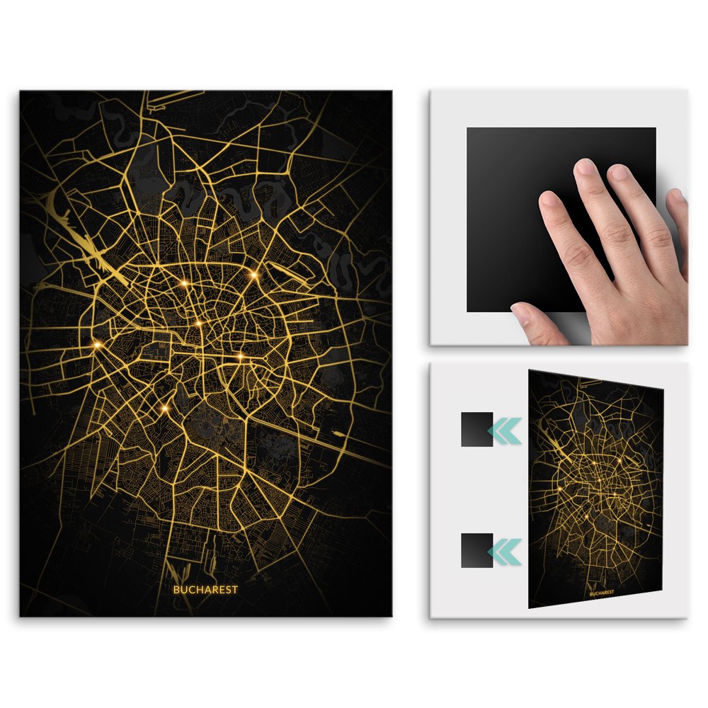 Plakat metalowy Mapa City Lights Bukareszt M