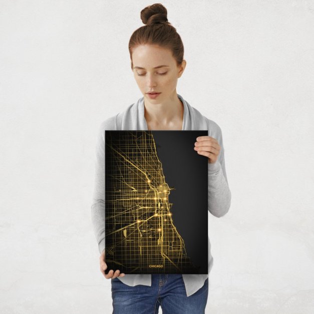 Plakat metalowy Mapa City Lights Chicago M