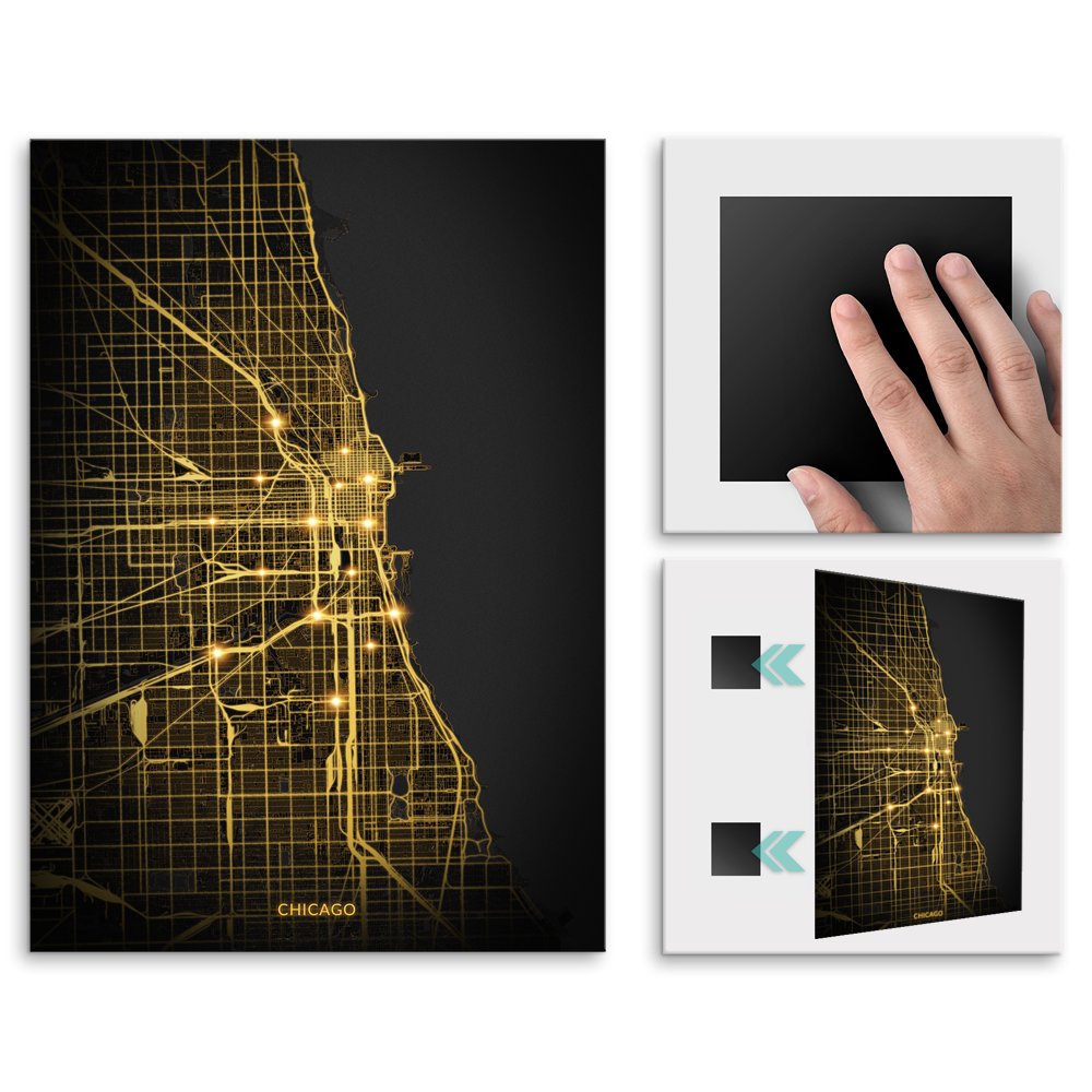 Plakat metalowy Mapa City Lights Chicago M