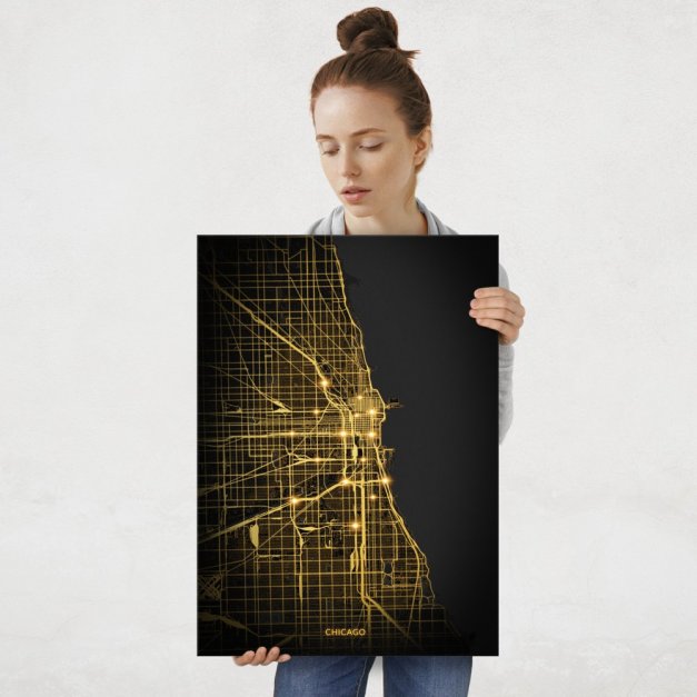 Plakat metalowy Mapa City Lights Chicago L