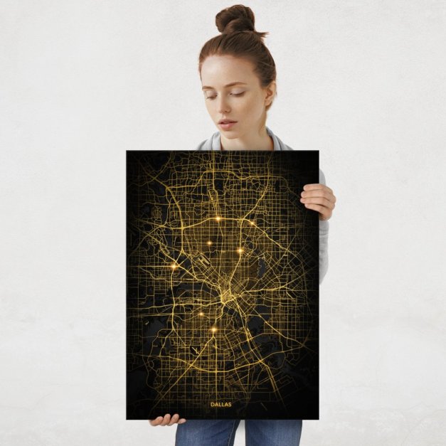Plakat metalowy Mapa City Lights Dallas L