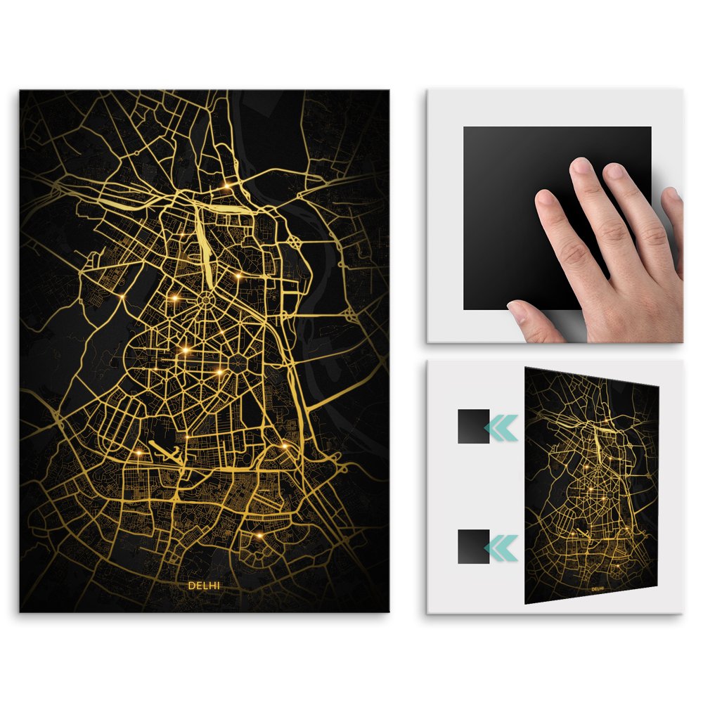 Plakat metalowy Mapa City Lights Delhi M
