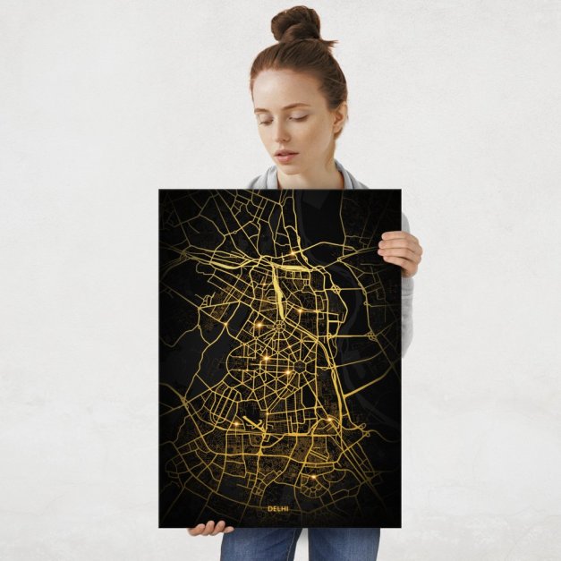 Plakat metalowy Mapa City Lights Delhi L