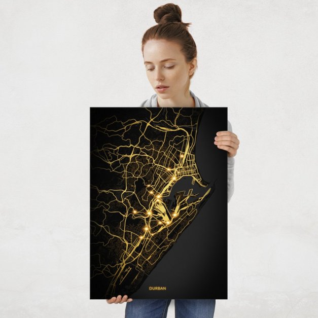 Plakat metalowy Mapa City Lights Durban L