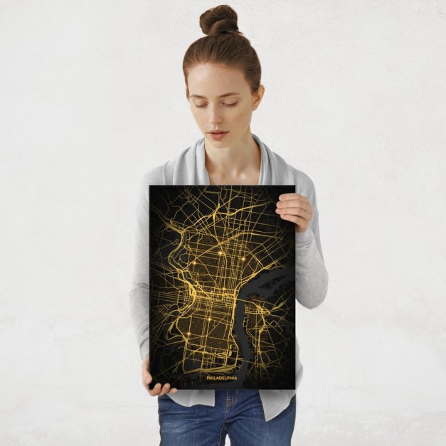 Plakat metalowy Mapa City Lights Filadelfia M