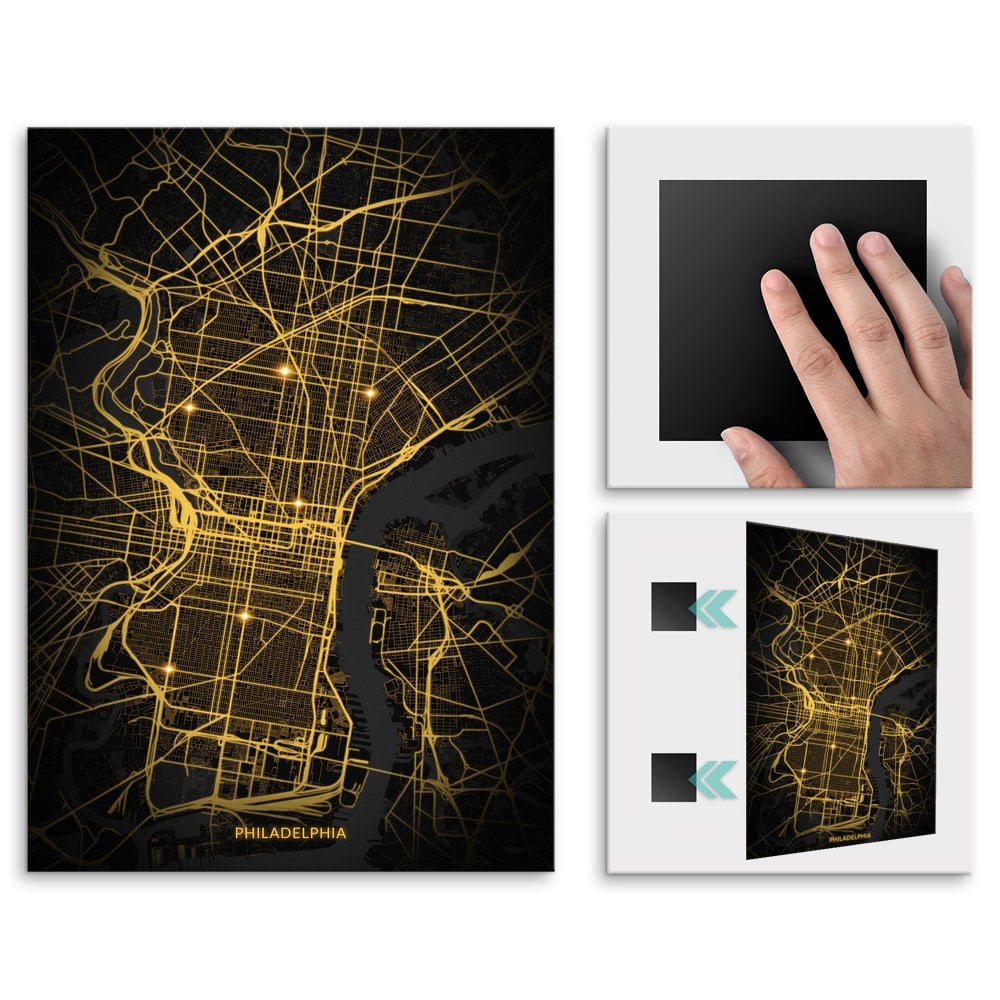 Plakat metalowy Mapa City Lights Filadelfia M