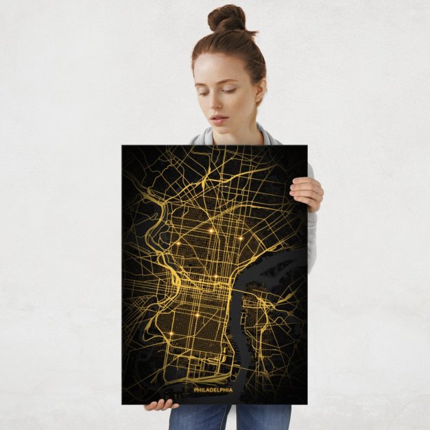 Plakat metalowy Mapa City Lights Filadelfia L