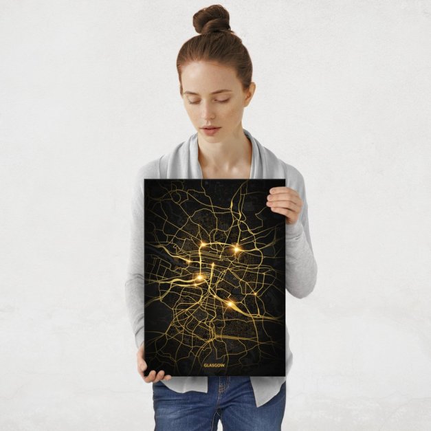 Plakat metalowy Mapa City Lights Glasgow M