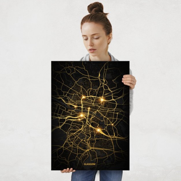 Plakat metalowy Mapa City Lights Glasgow L