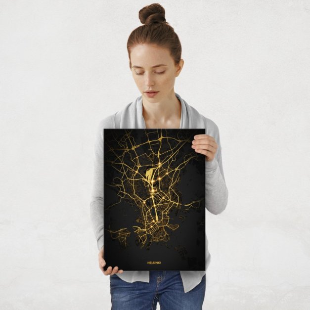Plakat metalowy Mapa City Lights Helsinki M