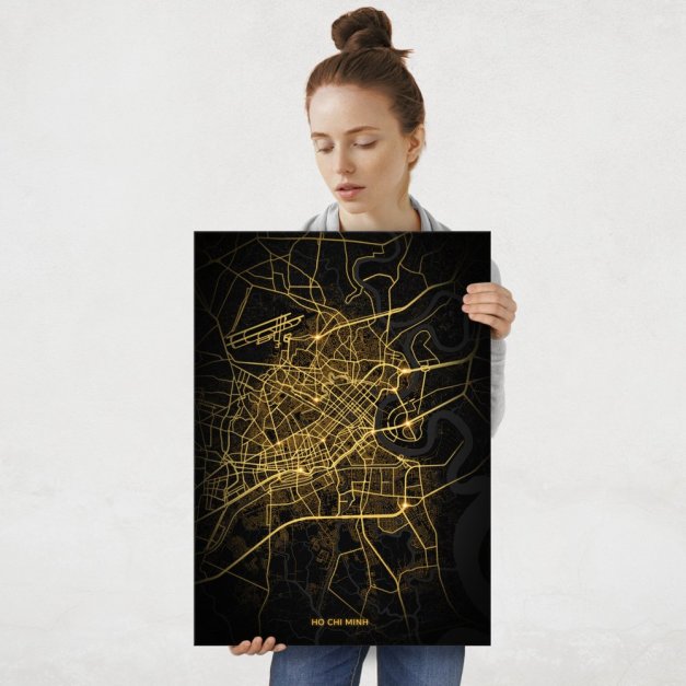 Plakat metalowy Mapa City Lights Ho Chi Minh L