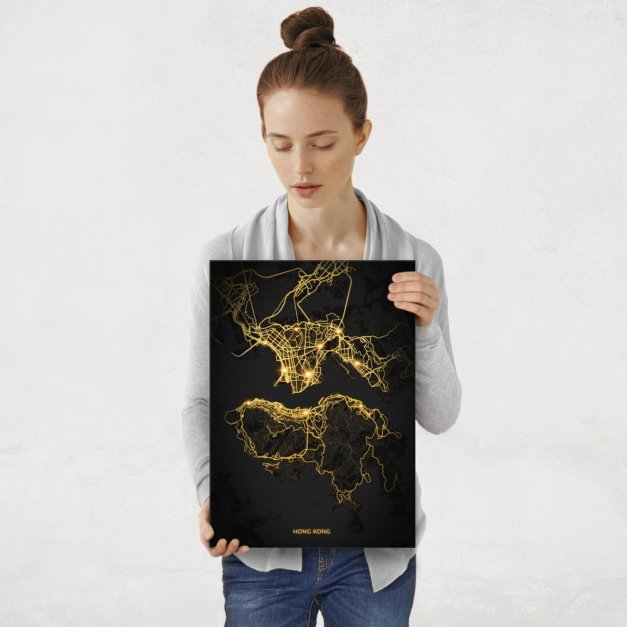 Plakat metalowy Mapa City Lights Hongkong M